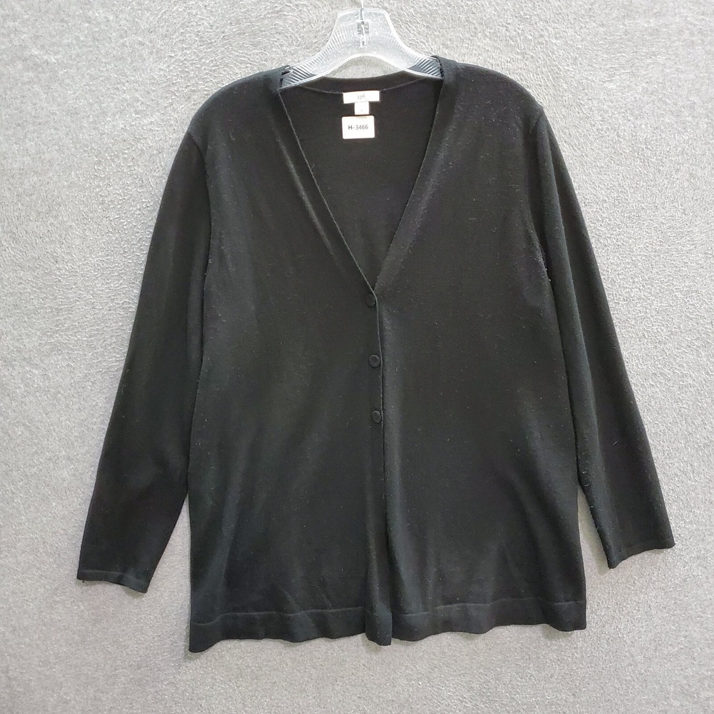 J Jill Women Sweater Medium Black Wool Blend Tunic Cardigan V Neck